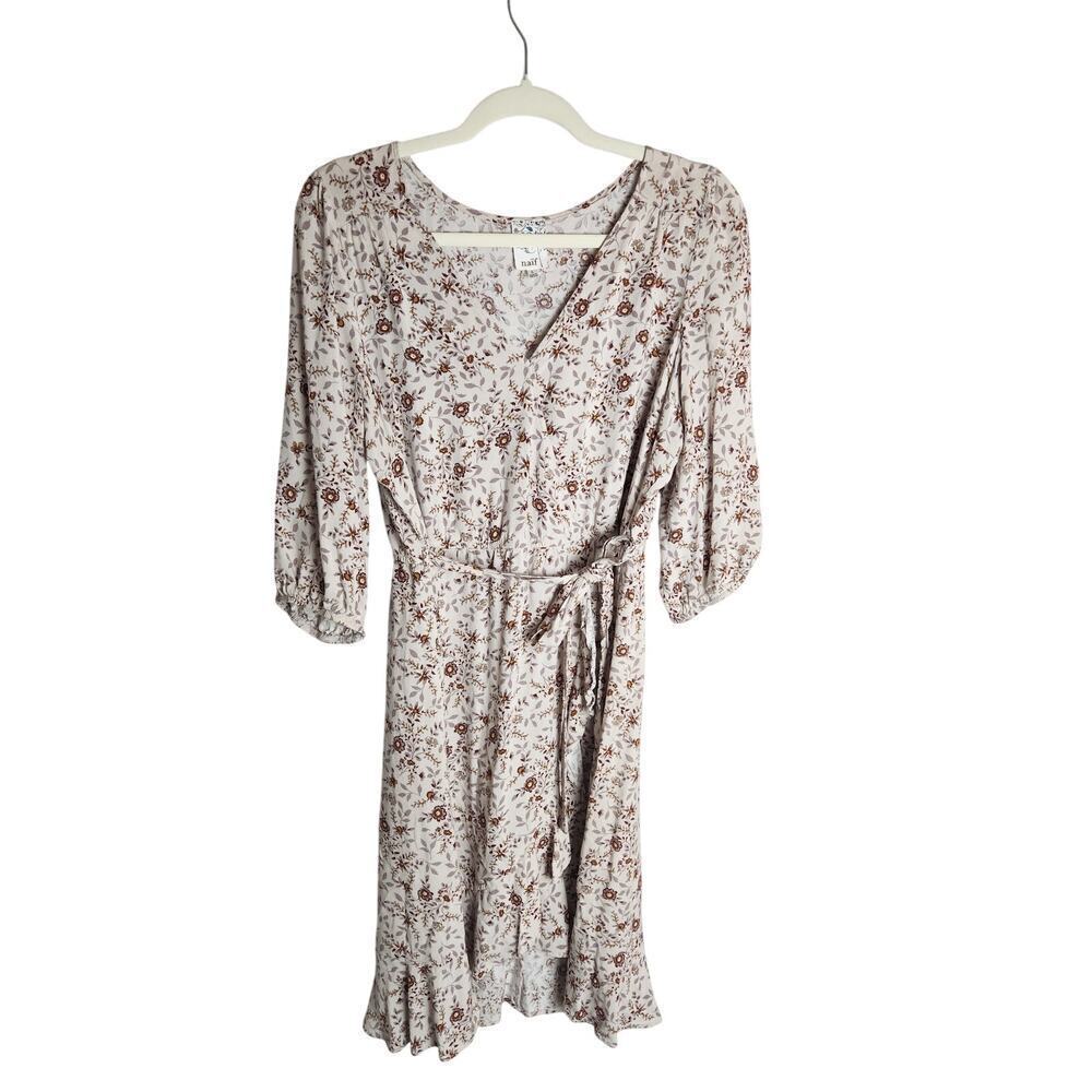 Naif Floral faux wrap Ruffled dress sz L cottagecore boho floral Prairie